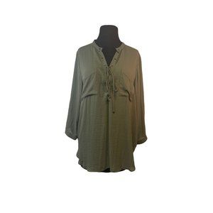 ANA A New Approach Olive Green Lace Up 3/4 Sleeve Blouse.
